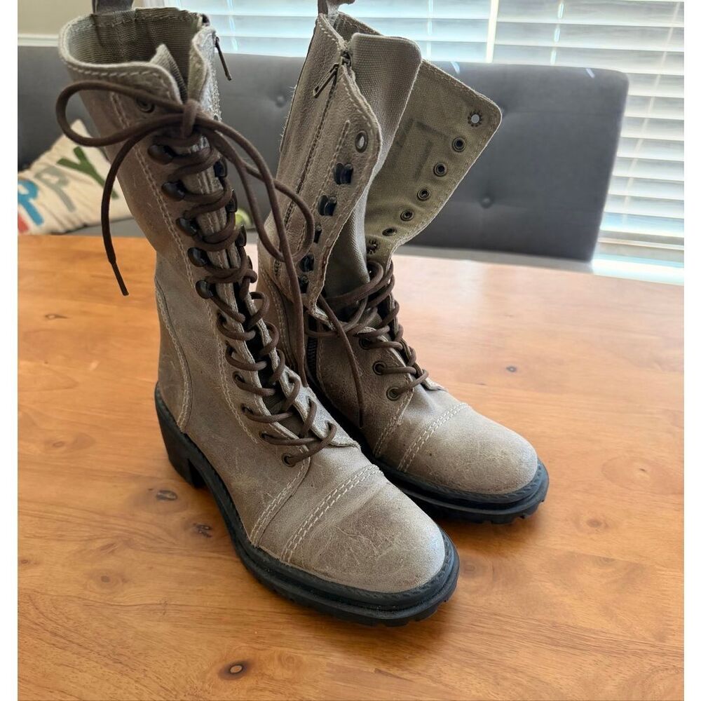 Vintage 1990s Esprit‎ Military Combat Lace Up Boots Sz 6.5 Green Chunky Trooper